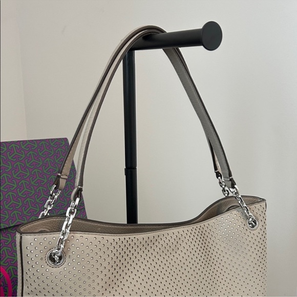 Tory Burch Taupe Perforated Shoulder Bag - Picture 6 of 14